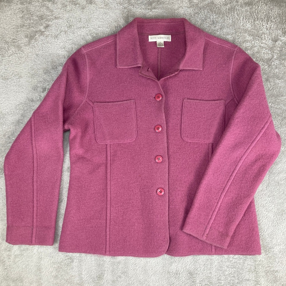 Petite Sophisticate Jacket Pink 100% Wool Button Front‎ Career Blazer